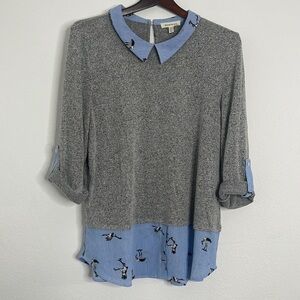 Monteau Gray Sweater With Built In Collar